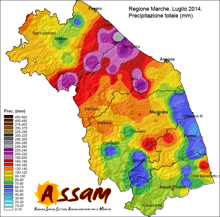Meteo ASSAM Regione Marche - carta precipitazione mensile